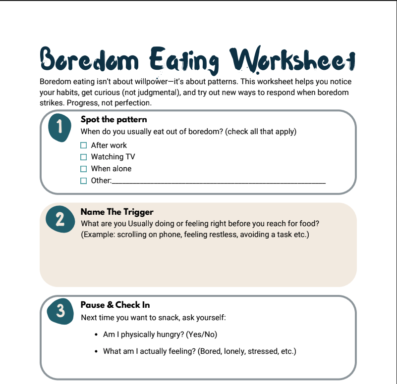 Boredom Eating Worksheet