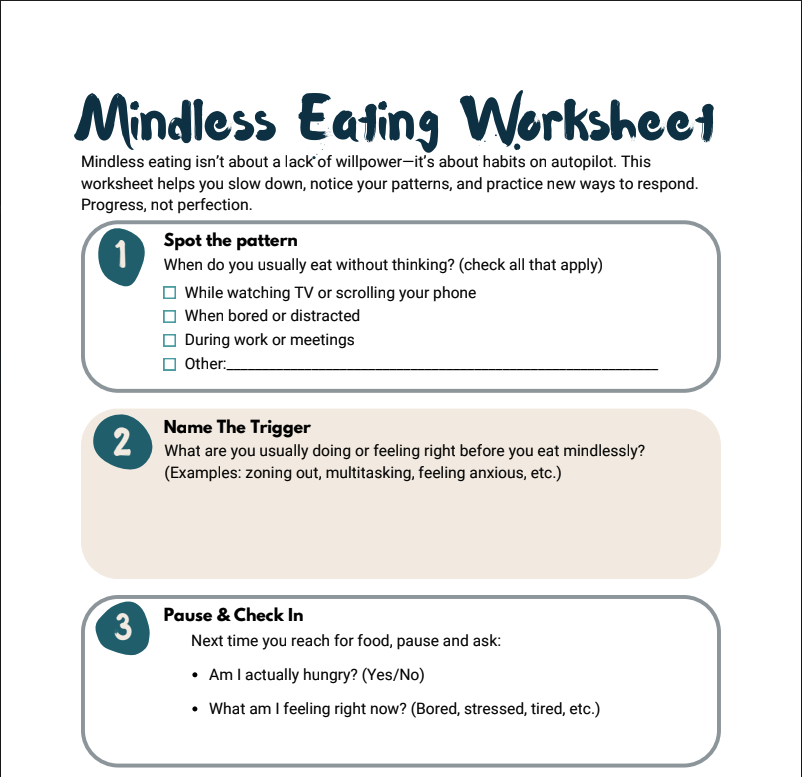 Mindless Eating Worksheet