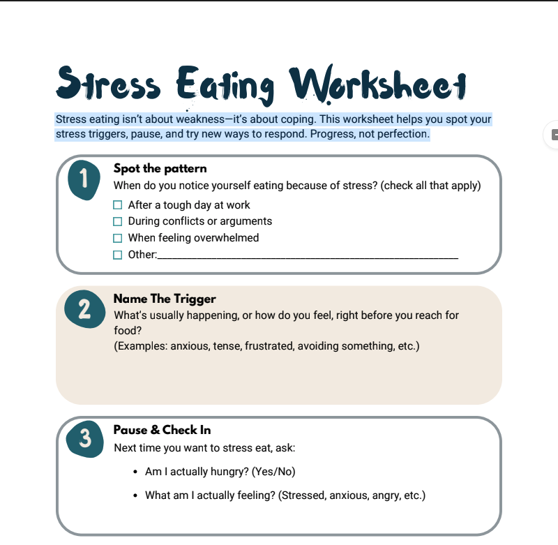 Stess Eating Worksheet